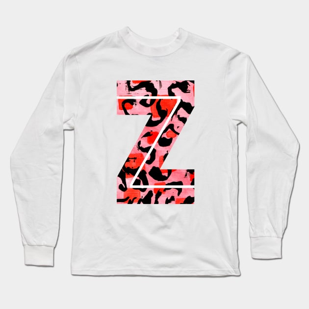 Letter Z Watercolour Leopard Print Alphabet Red Long Sleeve T-Shirt by Squeeb Creative